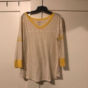 Yellow and Creme V-neck Shirt